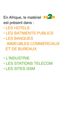 SS2A, leader export matériel isolation/régulation/tuyauterie : références (industrie, stations télécom, GSM / hotels, batiments publics, banques, immeubles commerciaux et de bureaux).